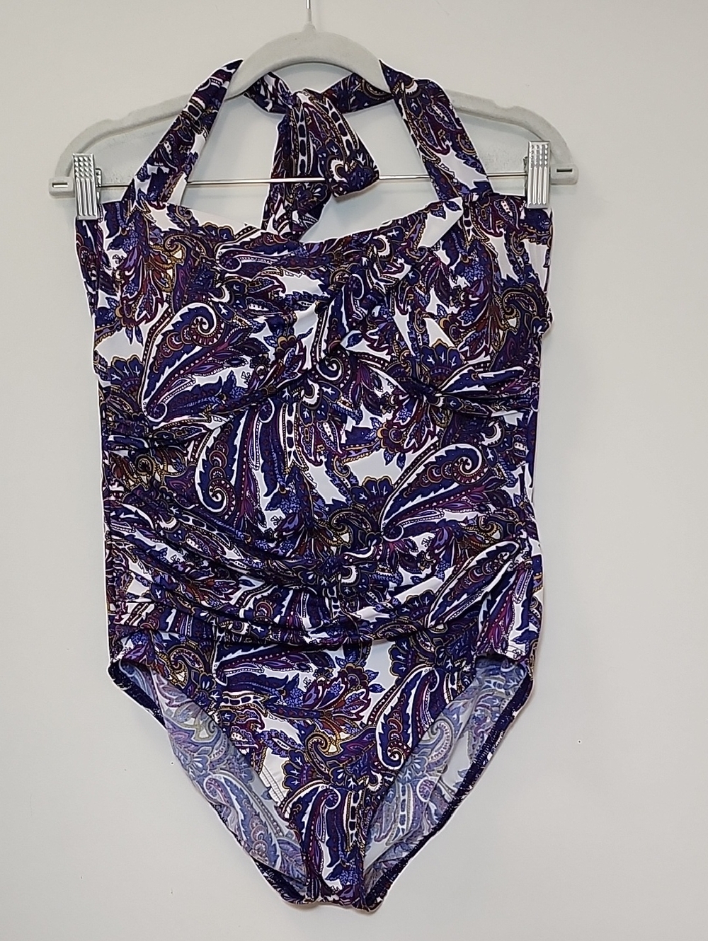 Lands’End Swimsuit OnePiece Ruched Wrapped Slimming Soft Cup Wireless Paisley 14 - Picture 3 of 16